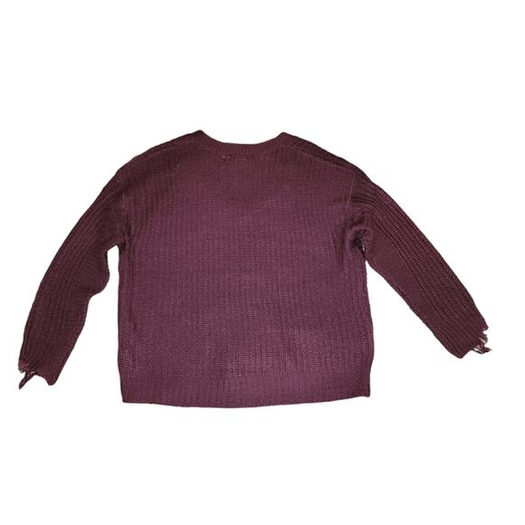 Moral Fiber Sweater Wine Red Distressed Knit Long Sleeves V Neck Size 1X - Picture 2 of 6